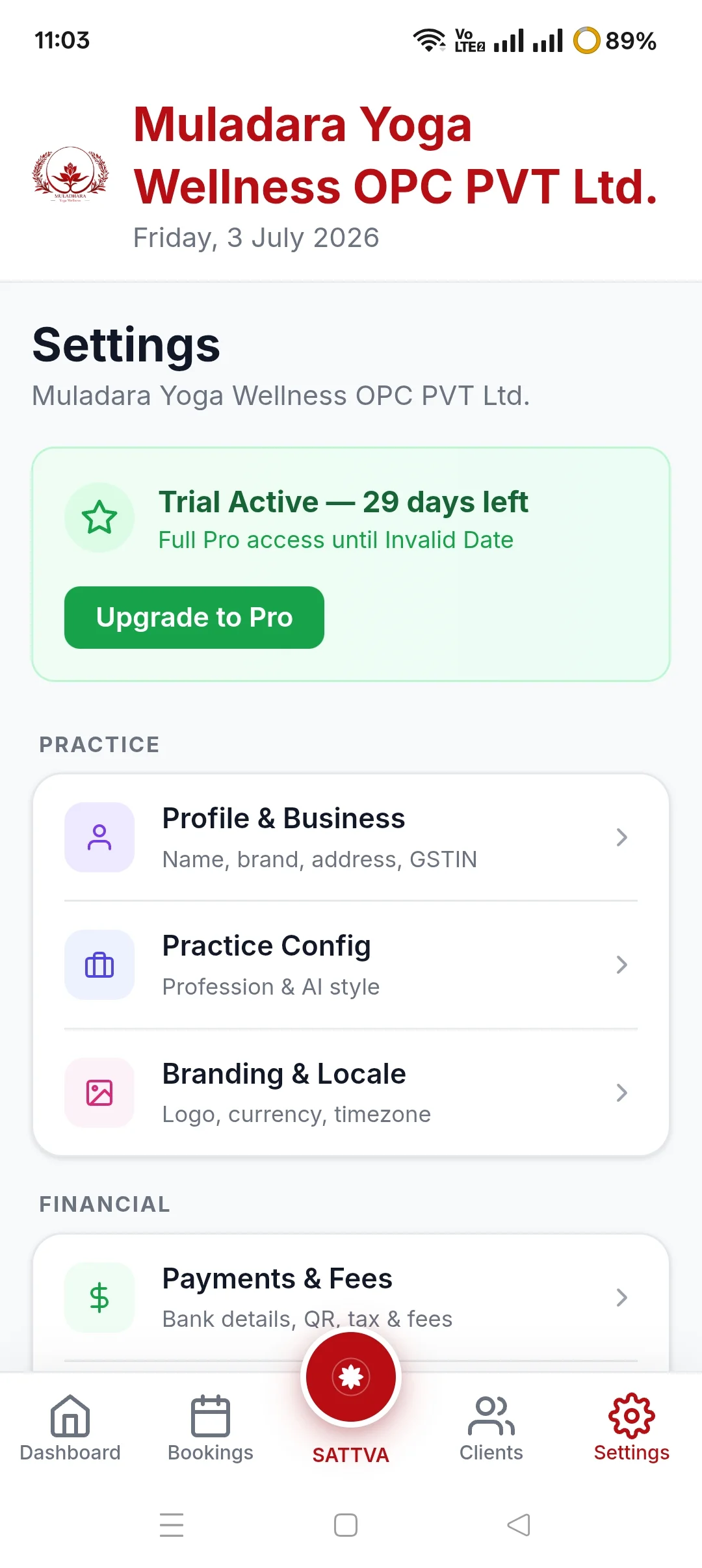 Sattva settings page with total customizable options